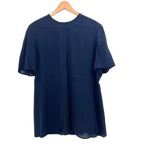 Giorgio Armani Navy Blue 100% Silk Short Sleeve Blouse Womens Size 46